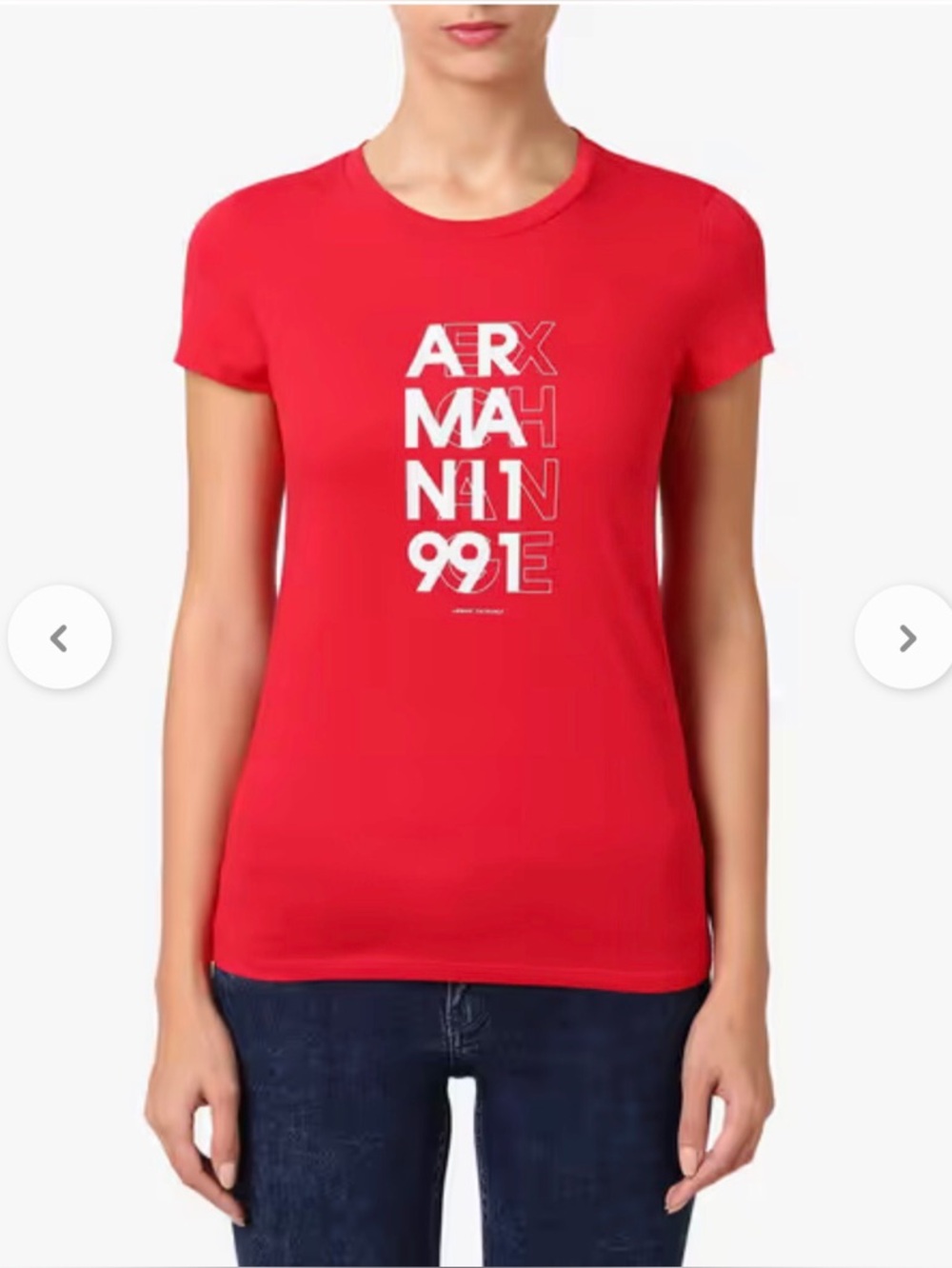 Armani Exchange Red Crewneck Tee with White Block Logo